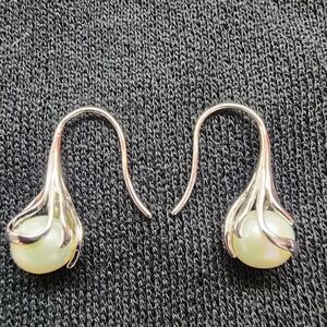 NIB Cultured Freshwater Pearl White Zircon Rhodium Sterling Silver Drop Earrings